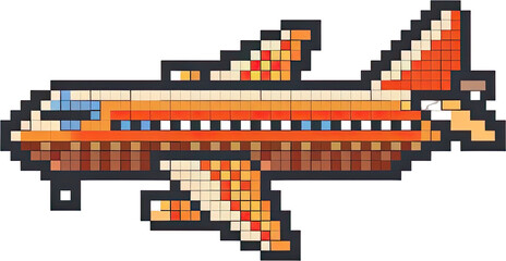 Obraz premium Retro Pixel Art Airplane: 8-Bit Orange & Brown Jet Design
