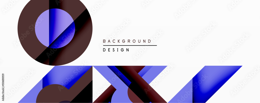 Poster Abstract geometric composition. Shapes overlap, creating dynamic visual effect. Dark blue, maroon colors dominate white background. Modern design elements present.