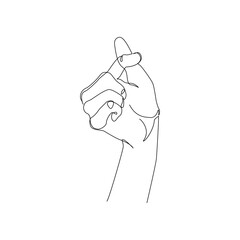 Korean heart hand gesture line art. Finger love symbol continuous drawing. Happy Valentines Day sign. I love you vector illustration. Self love concept design for print greeting cards, banner, poster