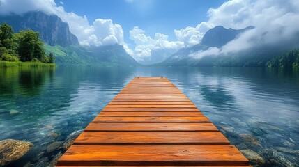 Fototapeta premium Serene mountain lake pier