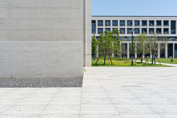 empty brick floor  with modern building