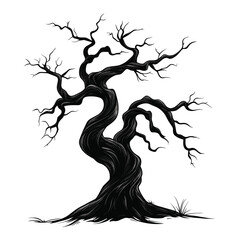 Haunted tree vector cartoon illustration silhouette twisted vector