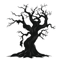 Haunted tree vector cartoon illustration silhouette twisted vector