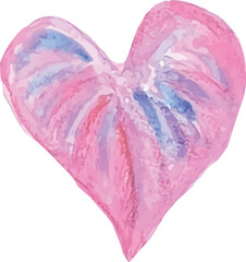 pink heart flower watercolor hand drawn