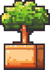 Pixel Art Bonsai Tree in Rustic Potted Planter