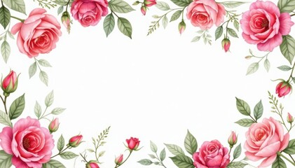 Delicate watercolor roses & leaves, repeating pattern, botanical pattern, green, floral pattern
