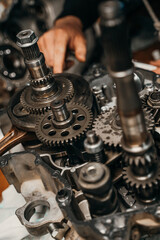 A Detailed Closeup Photograph Showcasing Mechanical Engine Components During Their Work Process