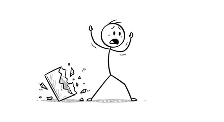 Stick Figure Reacts to Broken Object with Fear