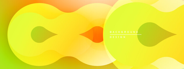 Abstract vibrant background. Overlapping shapes create dynamic visual effect. Yellows, oranges, greens blend seamlessly. Modern design element.