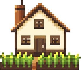 Pixelated house with a garden.