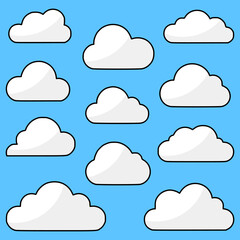 white cloud collection set flat color vector illustration template design