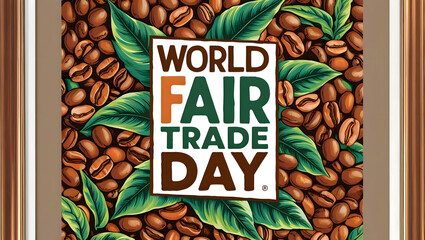 Celebrating world fair trade day with coffee beans and green leaves design for awareness