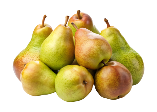 A group of ripe pears stacked together in a pleasing arrangement