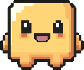Pixelated cartoon character with a cheerful expression.