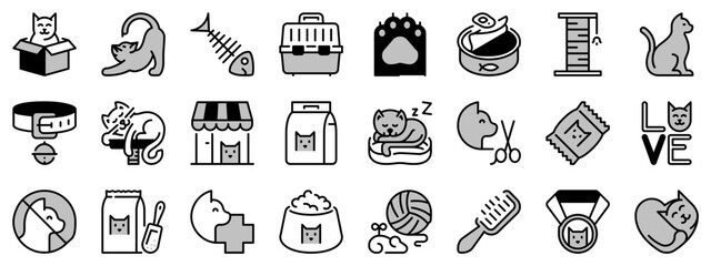 Naklejka premium Icons in two tones about cats. Pets.
