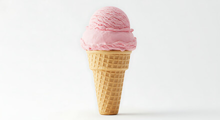 Two Scoops of Pink Ice Cream in a Waffle Cone