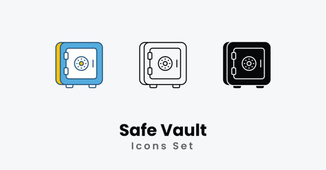 Safe Vault Icons thin line and glyph vector icon stock illustration