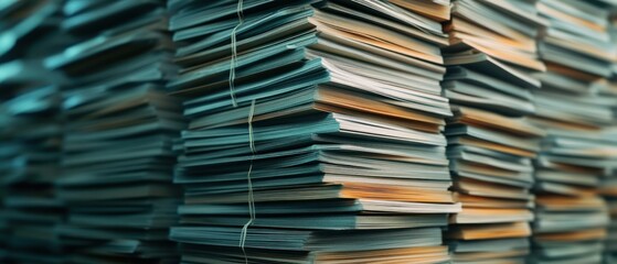 A Massive Stack of Papers, Documents, and Files in a Warehouse or Archive