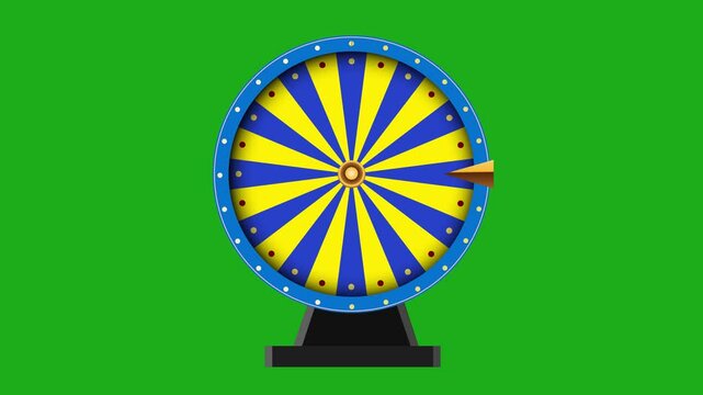 The yellow-blue color wheel of fortune rotates against a background of chromakey. 4K