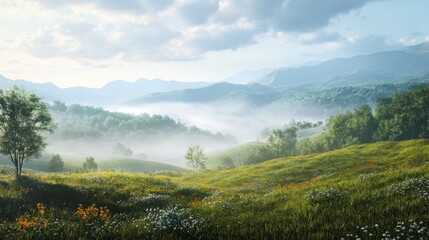 Obraz premium Misty mountain meadow