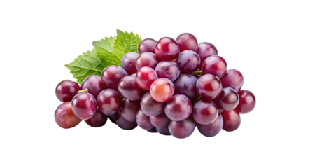 A beautiful bunch of red globe grapes with healthy green leaves