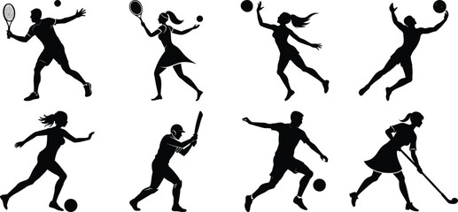 Sportsman various sports activities silhouette set. vector collection on transparent background