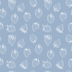 Vector seamless pattern with strawberry. Cute colorful spring, summer pattern for fabric, wrapping paper, clothes. Blue background