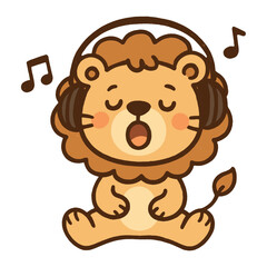 Fototapeta premium Cute lion enjoying music vector