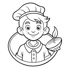 Coloring Page of a Boy Chef Holding a Diwali Oil Lamp