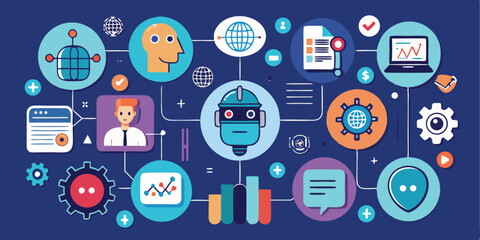Artificial Intelligence and Human Collaboration in a Connected Global Network Illustration