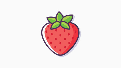 Illustration of a Fresh Red Strawberry with Green Leaves on White Background