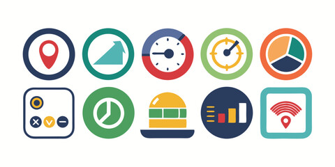 Colorful Icon Set Representing Business Finance Food and Technology Concepts