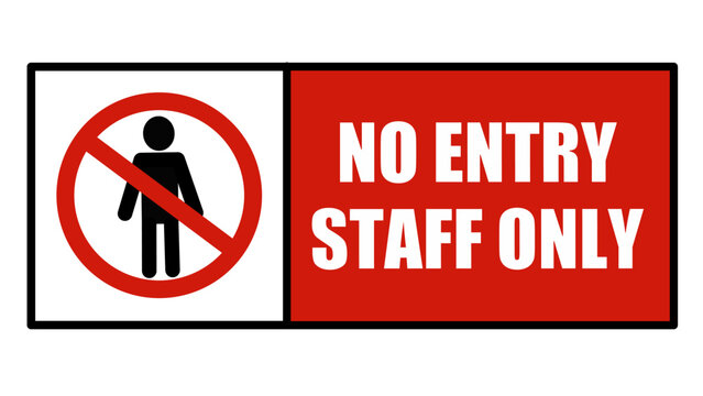 No Entry Staff Only, sign and sticker vector. authorized personnel only. Ban sign with silhouette of person and text on the right. Horizontal strip, red and white background.