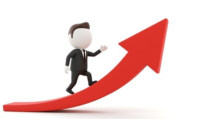 Businessman Climbing Red Arrow Symbolizing Growth, Success, and