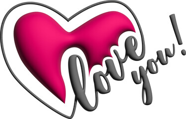 3d Line heart with love you writting