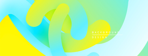 Abstract fluid shapes, vibrant colors blend. Yellow, turquoise, green create dynamic composition. Modern design element for backgrounds.