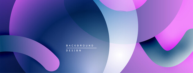 Abstract fluid shapes overlap, creating vibrant purple, blue gradients. Modern design evokes movement, depth. Minimalist aesthetic.