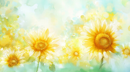 青空とひまわりのイラストgenerative ai