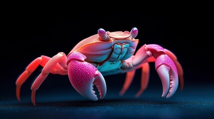 Surreal Neon Colored Crab in Glowing Snow Landscape with Vibrant Colors and Intricate Details