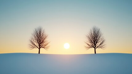 Fototapeta premium Serene Winter Landscape with Snow-Covered Trees Under a Clear Sky at Sunrise