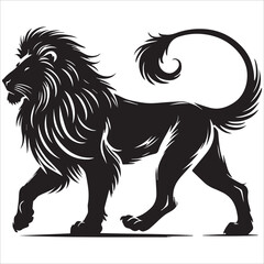 Obraz premium Lion Silhouette,Male lion black silhouette icon vector. Lion icon isolated on a white background. Walking lion icon vector