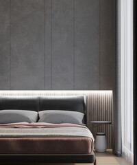 Modern bedroom interior design ans side table. 3d rendering