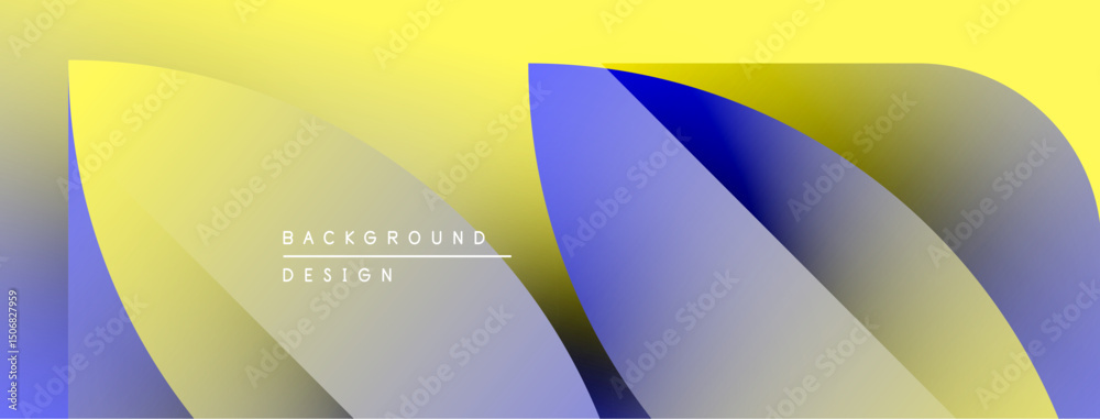 Poster Abstract fluid shapes blend yellow, blue, purple hues. Gradient design creates dynamic visual effect. Text reads background design.