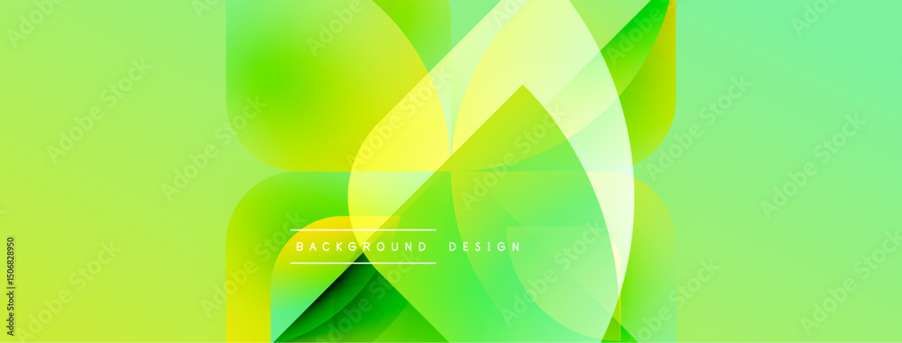 Fototapete Abstract green background. Fluid shapes overlap, creating dynamic visual effect. Light yellow accents add depth, modern feel.
