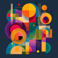 Obraz premium Colorful abstract geometric shapes with circles and squares, creating a vibrant visual experience