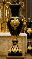 Black and Gold Vase in Ornate Interior