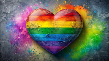 colorful heart, rainbow art, abstract heart shape, vibrant colors, LGBTQ+ symbol, pride flag design, digital illustration, modern aesthetic, textured heart, graphic shapes