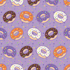 sweet donuts and color sprays are scattered across a textured background in a swatchable Halloween. / 甘いドーナツとカラースプレーが散りばめられたテクスチャ 背景素材 スウォッチ対応 ハロウィン