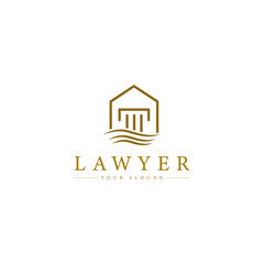 justice law logo design template. attorney logo with pillar and book shape illustration