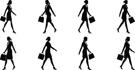 Businessperson walking silhouette set. Bundle of business figure vector on transparent background